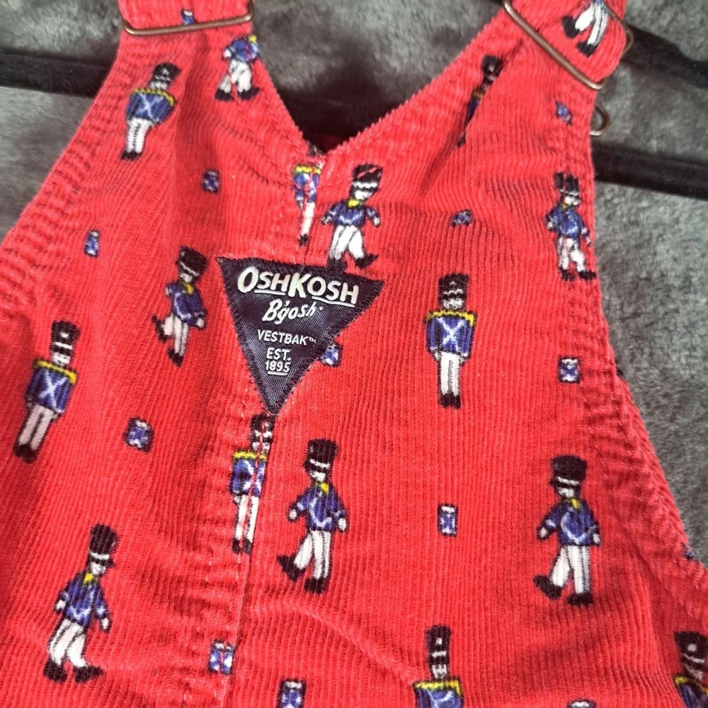 OshKosh Bgosh Red Corduroy Nutcracker Toy Soldier Overalls 12M Holiday Christmas